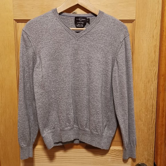 Black Brown 100% Merino Wool V-neck Sweater (Made in Italy) - Picture 1 of 6